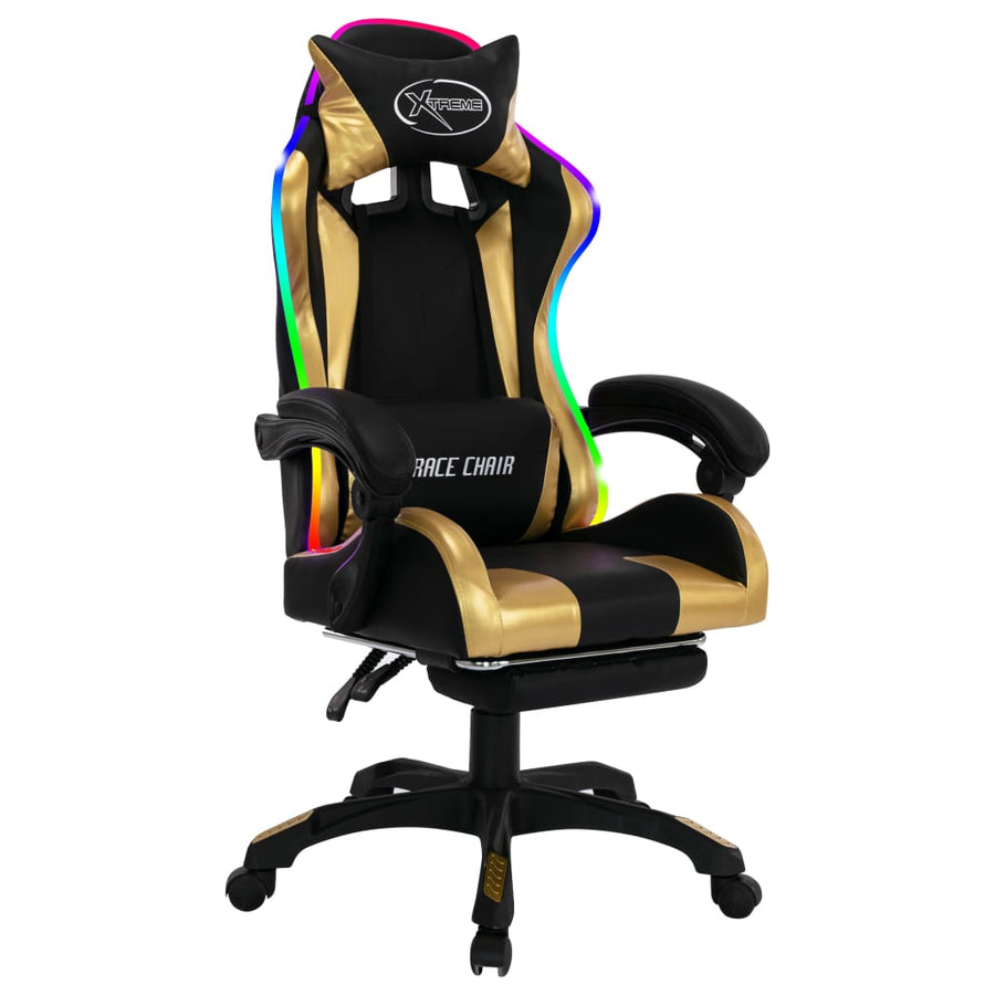 Racestoel Met Rgb Led-Verlichting Kunstleer Kleurig En Goud en zwart Met voetensteun