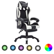 Racestoel kunstleer wit zwart met RGB LED