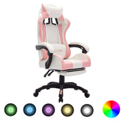 Racestoel roze wit met RGB LED kunstleer