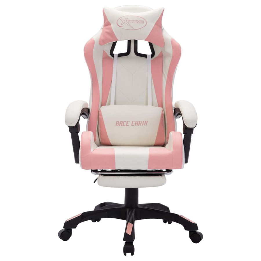 Racestoel Met Rgb Led-Verlichting Kunstleer Roze en wit Met voetensteun