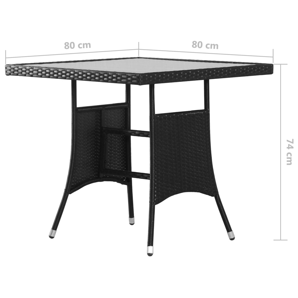 5-Delige Tuinset Poly Rattan 80 cm tafellengte Zwart