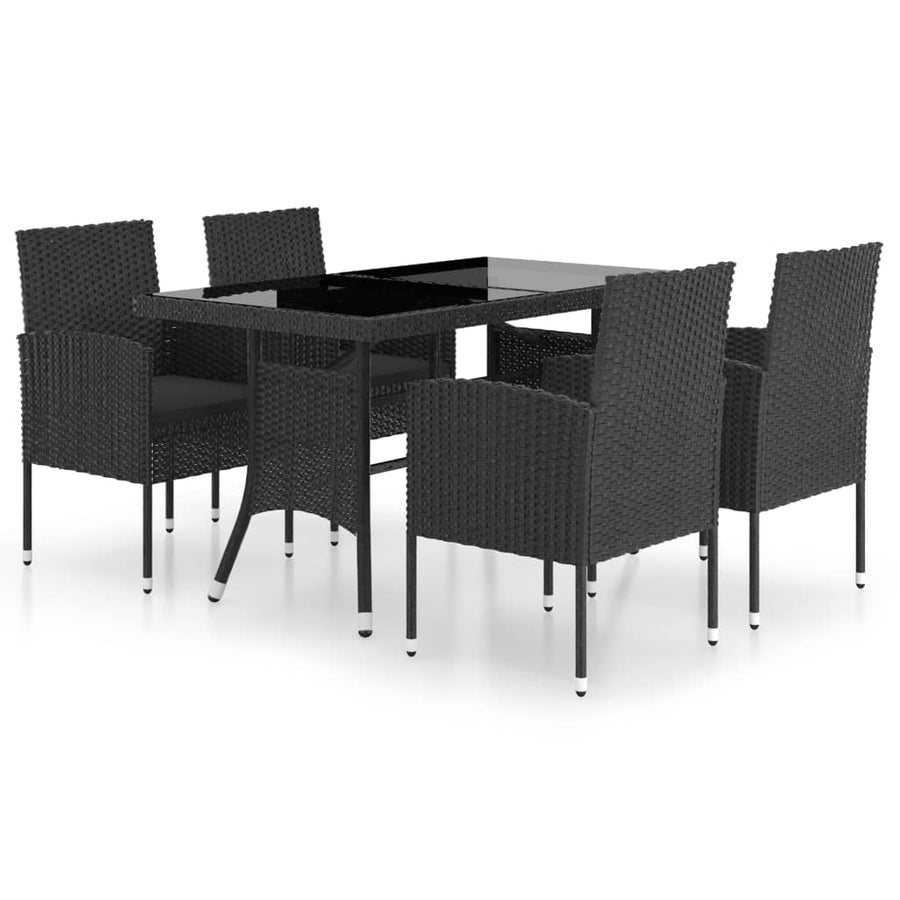 5-Delige Tuinset Poly Rattan 140 cm tafellengte Zwart