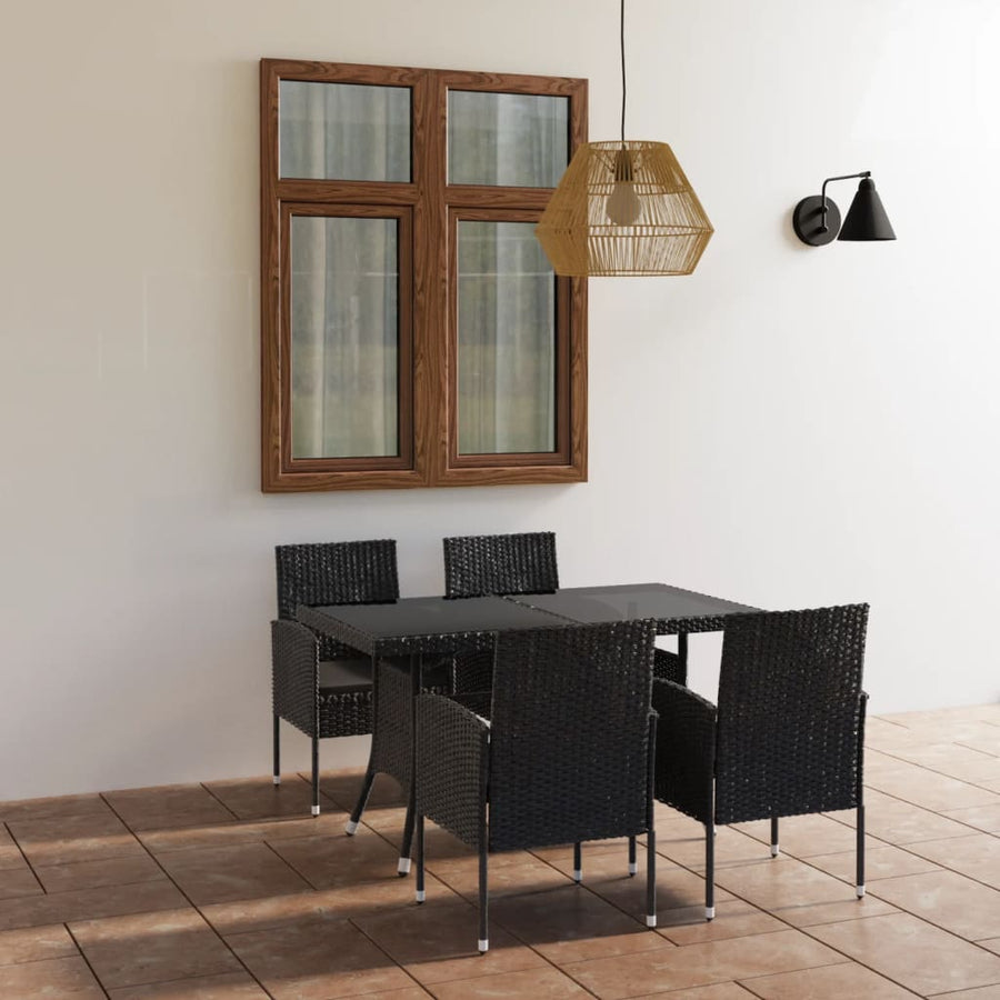 5-Delige Tuinset Poly Rattan 140 cm tafellengte Zwart