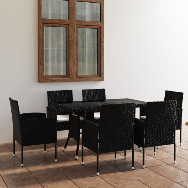 7-Delige Tuinset Poly Rattan 140 cm tafellengte Zwart en wit