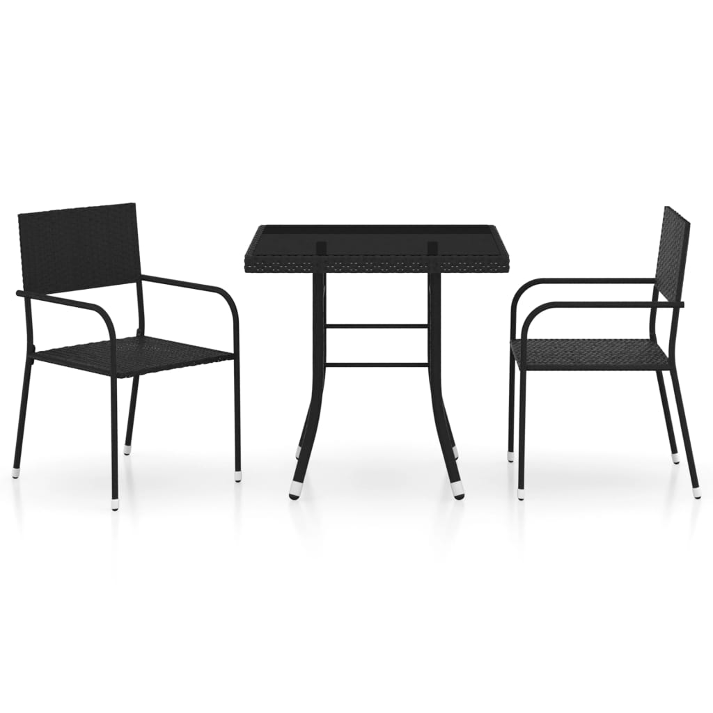 3-Delige Tuinset Poly Rattan 2 80 cm tafellengte Zwart