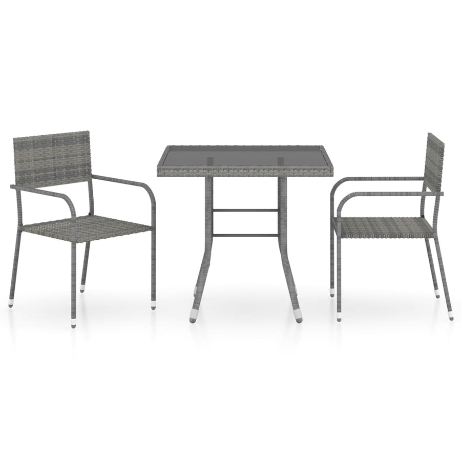 3-Delige Tuinset Poly Rattan Kleurig En Grijs 2 80 cm tafellengte Antraciet