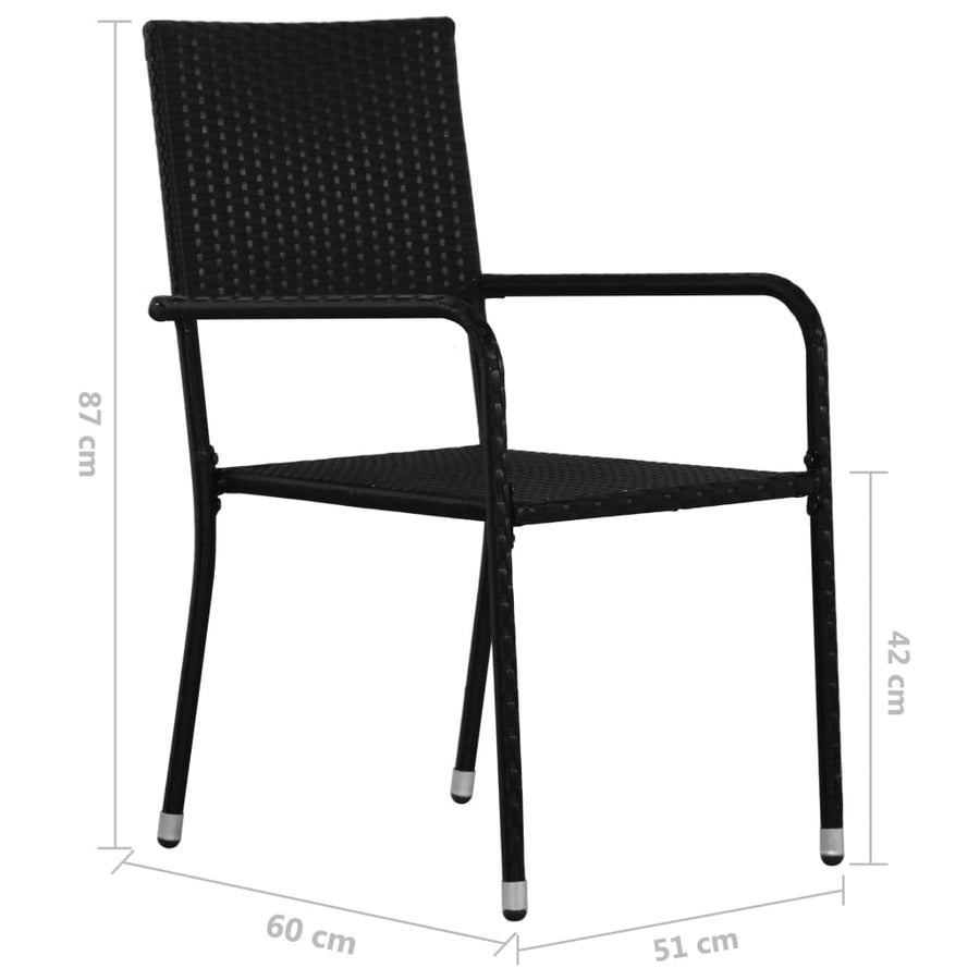 3-delige Tuinset poly rattan en massief acaciahout zwart