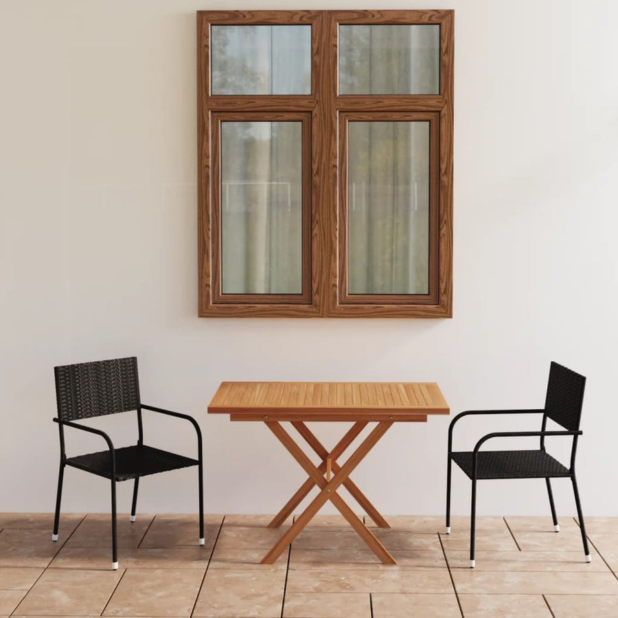 3-delige Tuinset poly rattan en massief acaciahout zwart