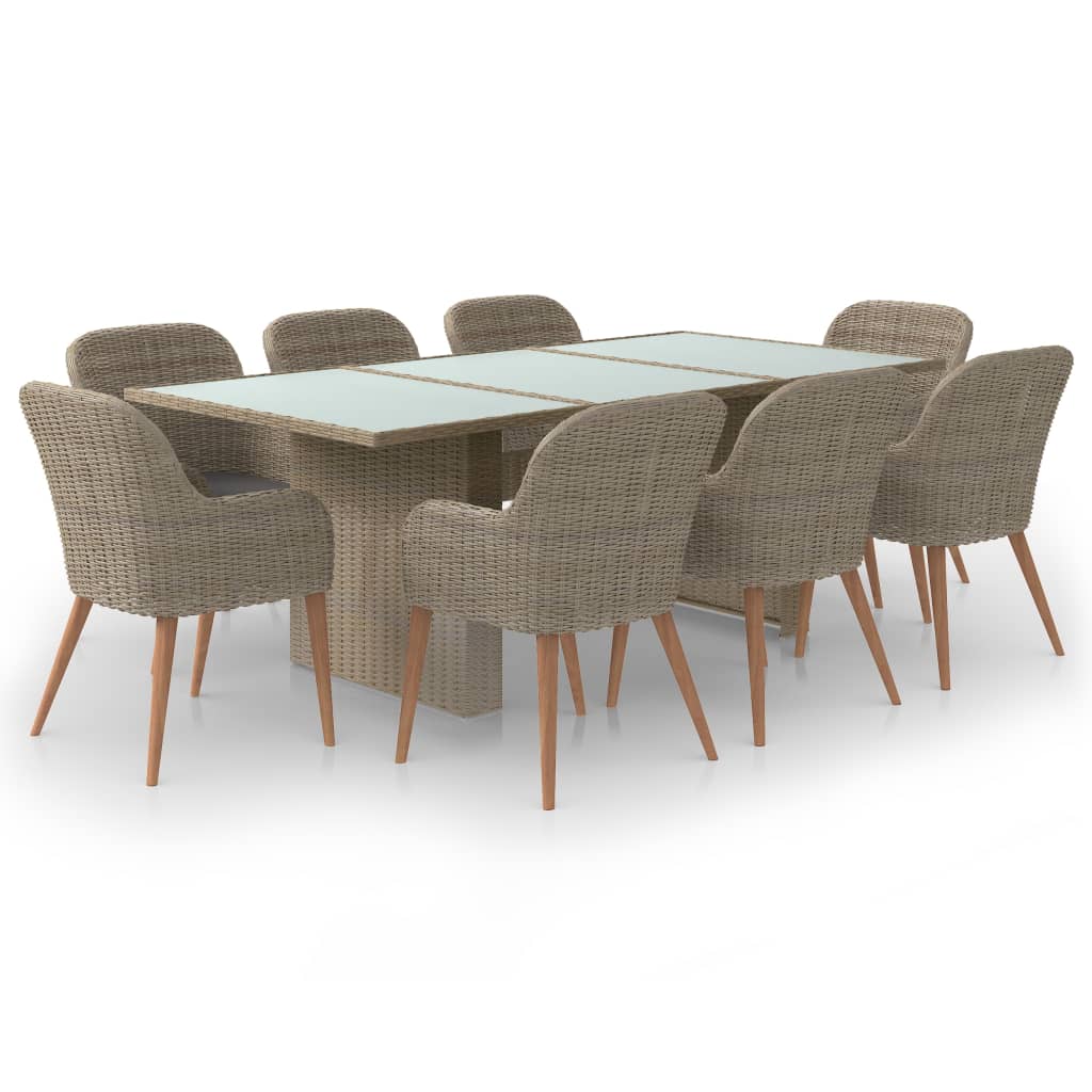9-Delige Tuinset Poly Rattan Bruin Bruin en wit