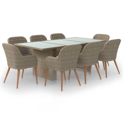 9-Delige Tuinset Poly Rattan Bruin Bruin en wit