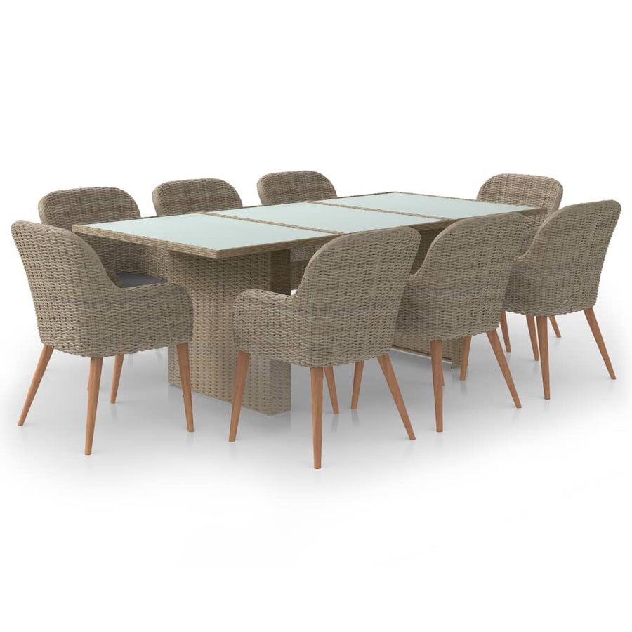 9-Delige Tuinset Poly Rattan Bruin Bruin en wit