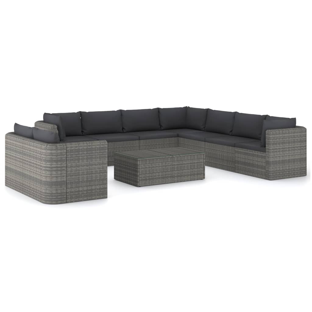0-Delige Loungeset Met Kussens Poly Rattan Grijs 5x hoek + 4x midden + 2x Tafel
