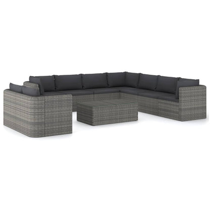 0-Delige Loungeset Met Kussens Poly Rattan Grijs 5x hoek + 4x midden + 2x Tafel