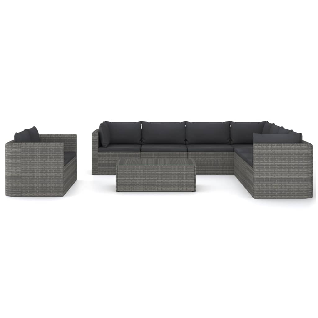 0-Delige Loungeset Met Kussens Poly Rattan Grijs 5x hoek + 4x midden + 2x Tafel