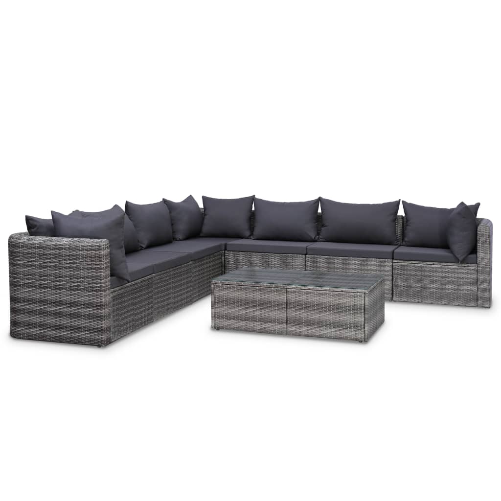 0-Delige Loungeset Met Kussens Poly Rattan Grijs 5x hoek + 4x midden + 2x Tafel