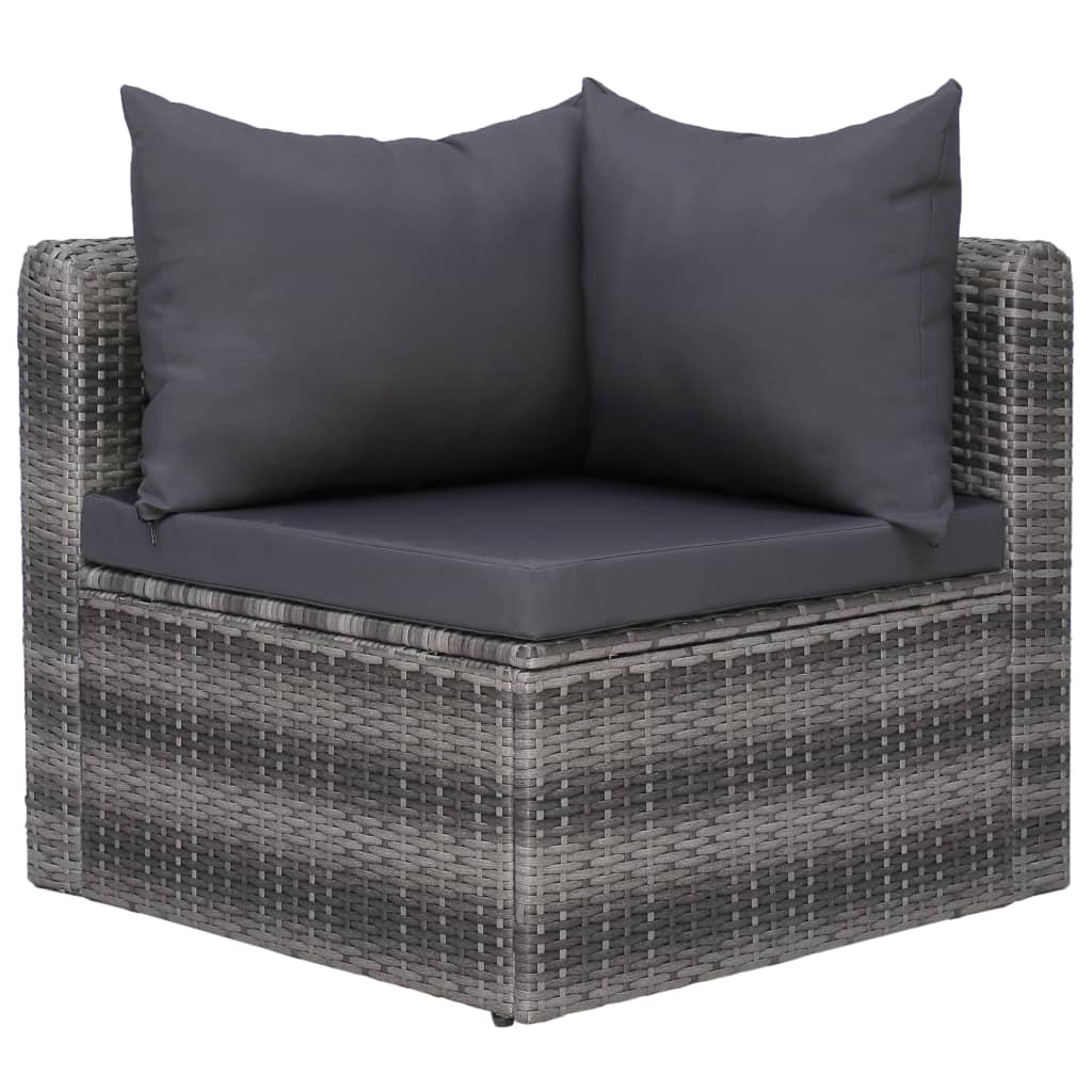 0-Delige Loungeset Met Kussens Poly Rattan Grijs 5x hoek + 4x midden + 2x Tafel
