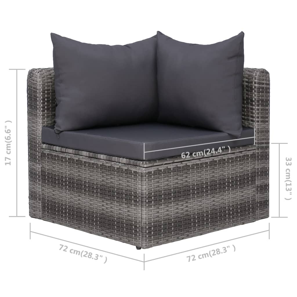 0-Delige Loungeset Met Kussens Poly Rattan Grijs 5x hoek + 4x midden + 2x Tafel