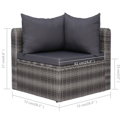 0-Delige Loungeset Met Kussens Poly Rattan Grijs 5x hoek + 4x midden + 2x Tafel