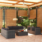 9-Delige Loungeset Met Kussens Poly Rattan Grijs 4x hoek + 2x midden + 2x Fauteuil + 2x Tafel