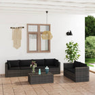 7-Delige Loungeset Met Kussens Poly Rattan Grijs 4x hoek + 2x midden + 2x Tafel