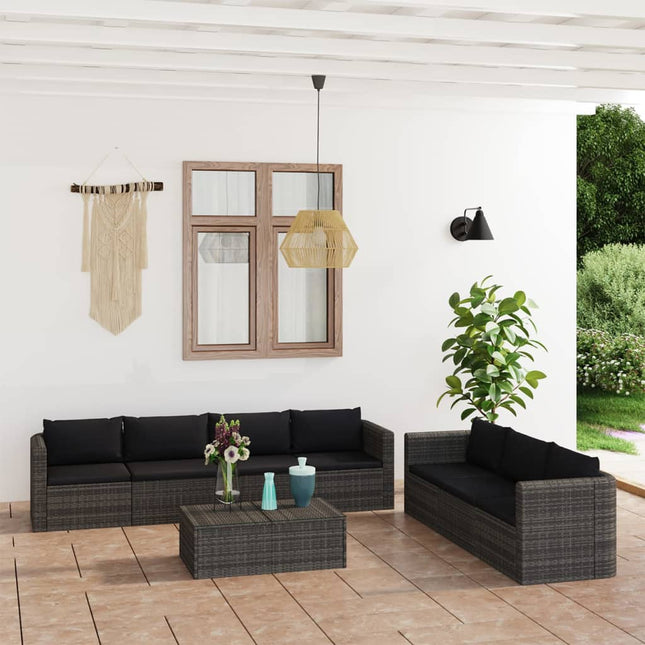 8-Delige Loungeset Met Kussens Poly Rattan Grijs 4x hoek + 3x midden + 2x Tafel