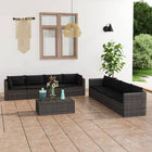 9-Delige Loungeset Met Kussens Poly Rattan Grijs 4x hoek + 4x midden + 2x Tafel