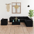 0-Delige Loungeset Met Kussens Poly Rattan Zwart 3x hoek + 4x midden + Fauteuil + 2x Tafel