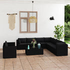 -Delige Loungeset Met Kussens Poly Rattan Zwart 5x hoek + 4x midden + 2x Tafel