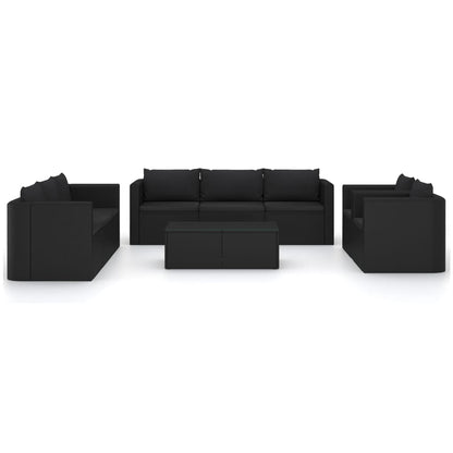10-delige Loungeset met kussens poly rattan zwart
