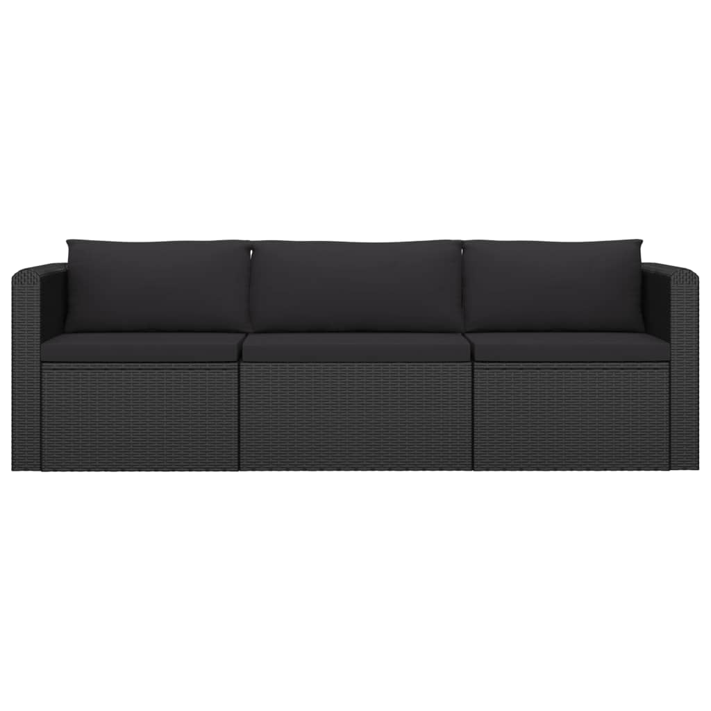 10-delige Loungeset met kussens poly rattan zwart
