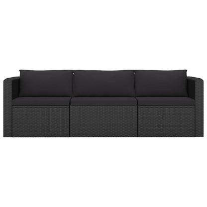 10-delige Loungeset met kussens poly rattan zwart