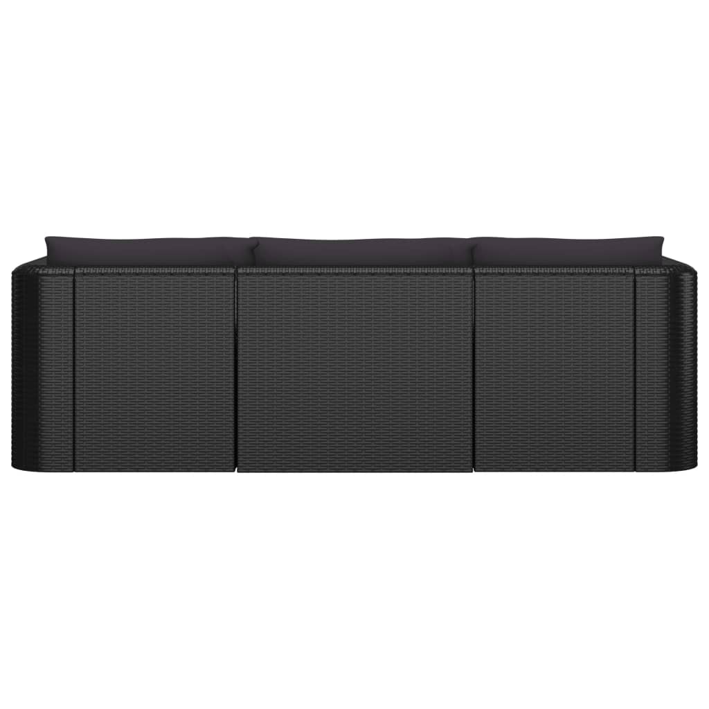 10-delige Loungeset met kussens poly rattan zwart