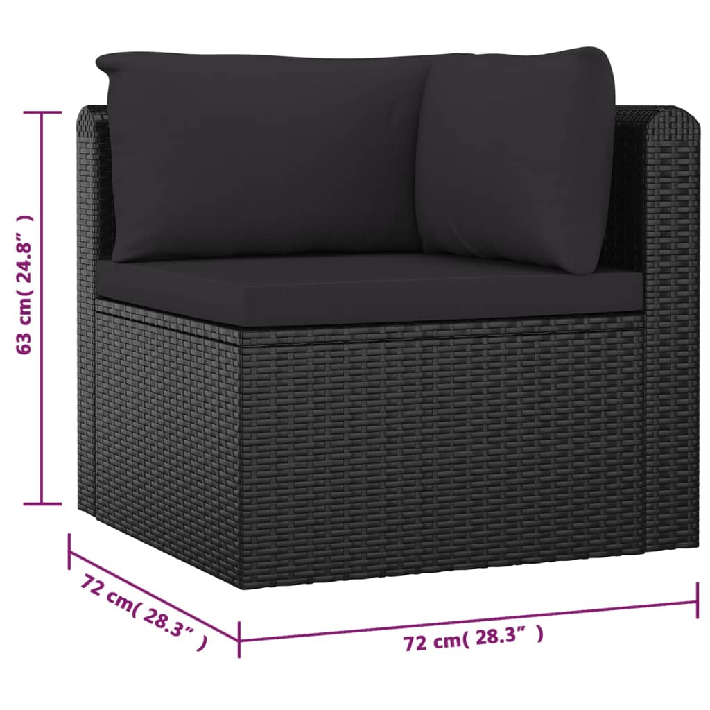 10-delige Loungeset met kussens poly rattan zwart