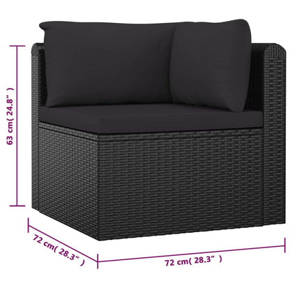10-delige Loungeset met kussens poly rattan zwart