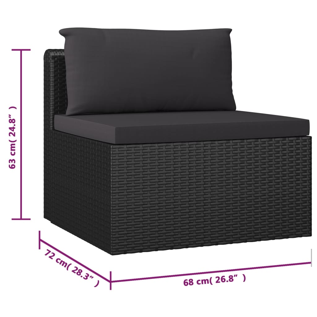 10-delige Loungeset met kussens poly rattan zwart