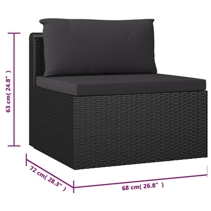 10-delige Loungeset met kussens poly rattan zwart