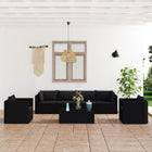 7-Delige Loungeset Met Kussens Poly Rattan Zwart 2x hoek + 2x midden + 2x Fauteuil + Tafel