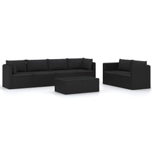7-delige Loungeset met kussens poly rattan zwart