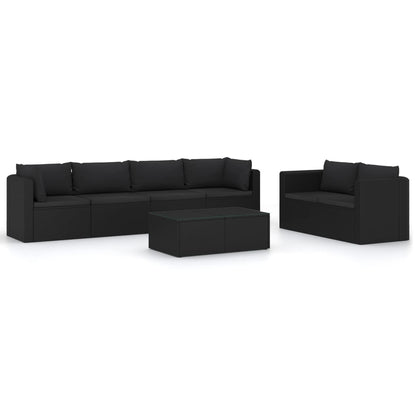 7-delige Loungeset met kussens poly rattan zwart