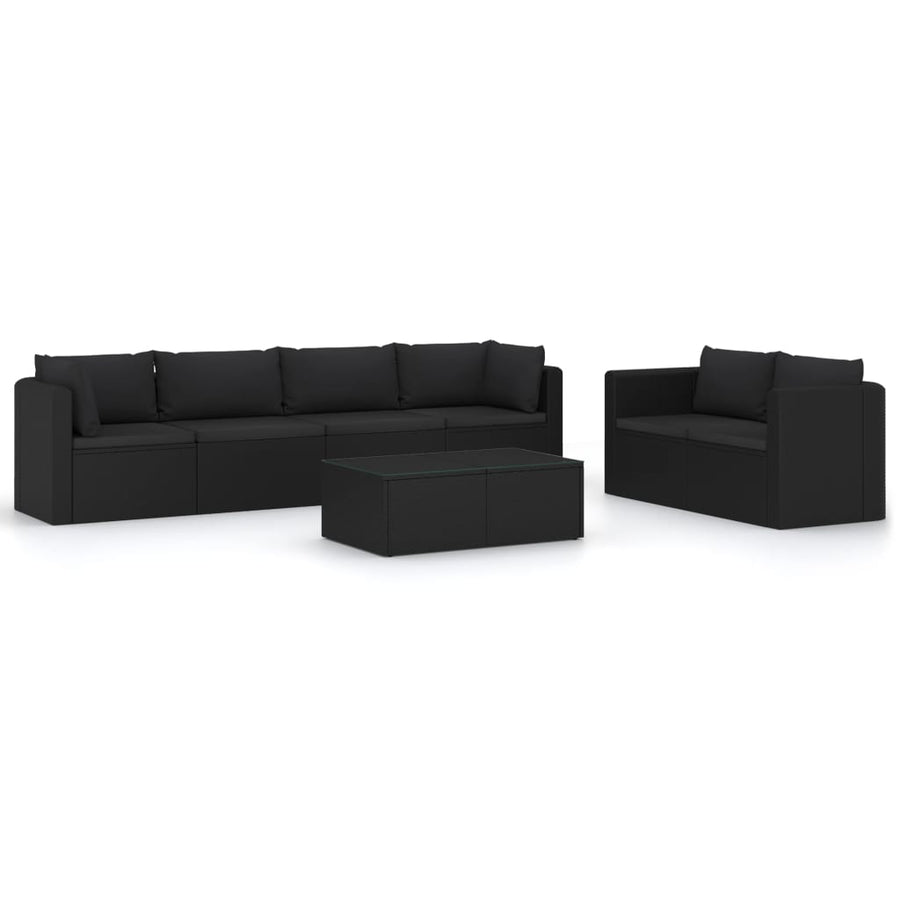 7-delige Loungeset met kussens poly rattan zwart