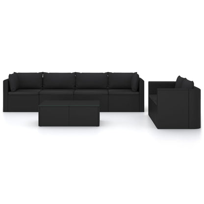 7-delige Loungeset met kussens poly rattan zwart