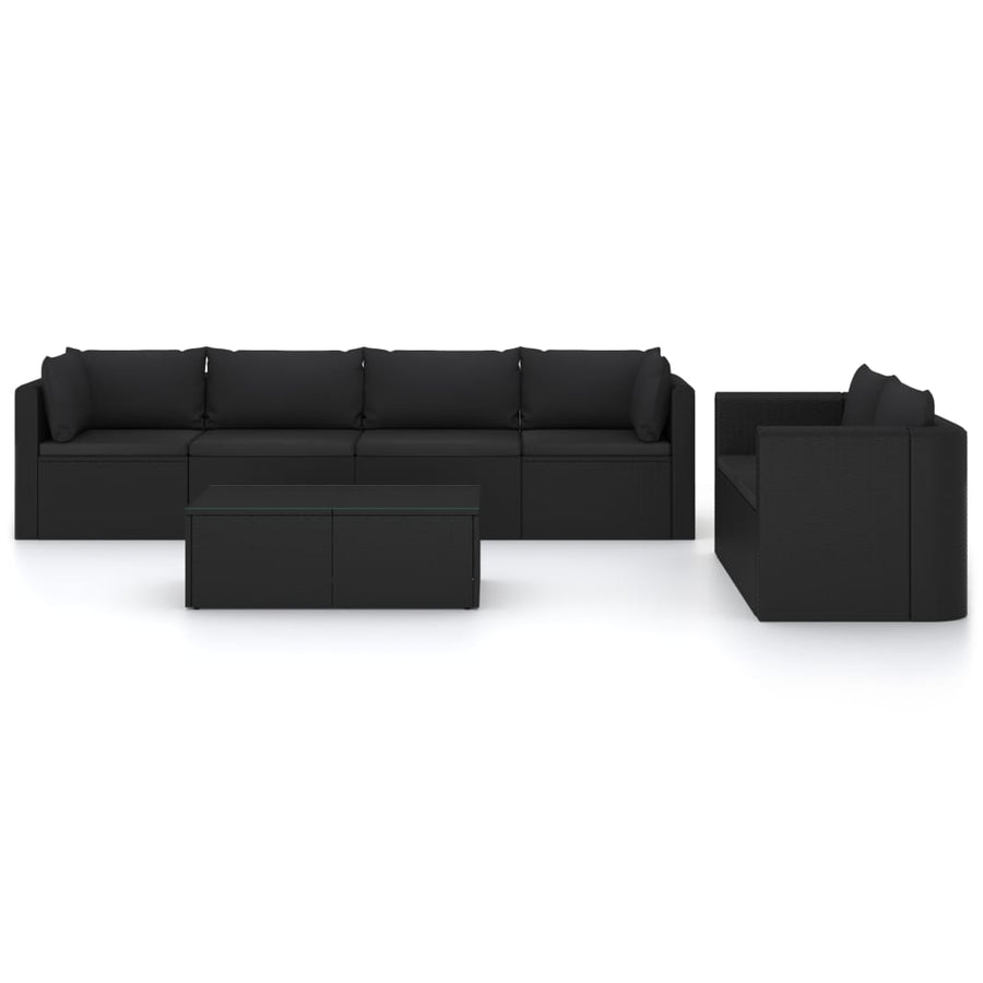 7-delige Loungeset met kussens poly rattan zwart