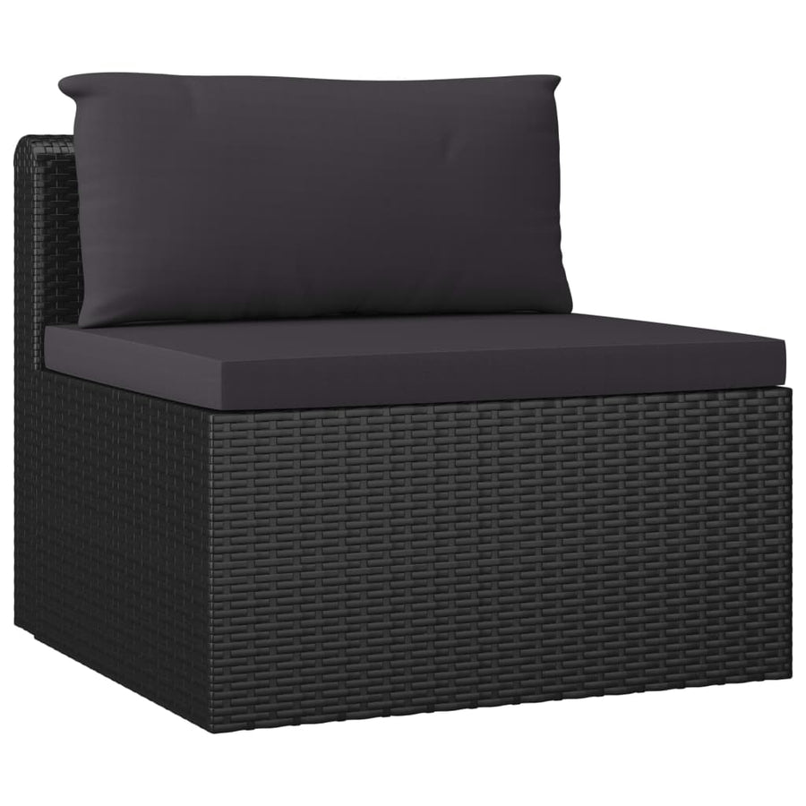 7-delige Loungeset met kussens poly rattan zwart