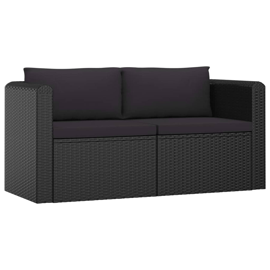 7-delige Loungeset met kussens poly rattan zwart