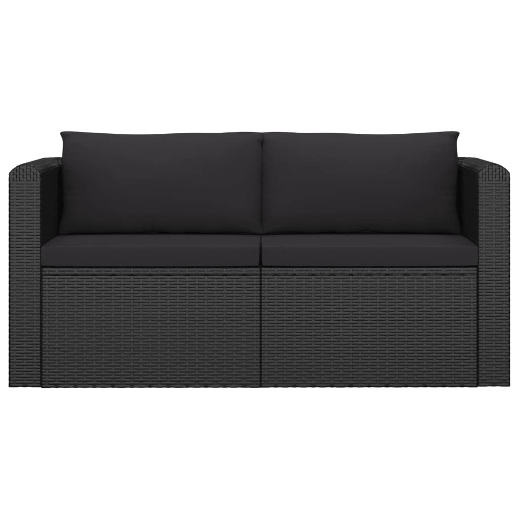 7-delige Loungeset met kussens poly rattan zwart