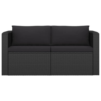 7-delige Loungeset met kussens poly rattan zwart