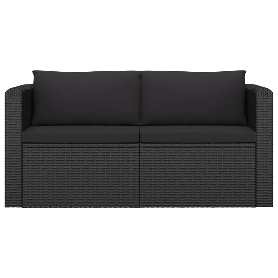 7-delige Loungeset met kussens poly rattan zwart