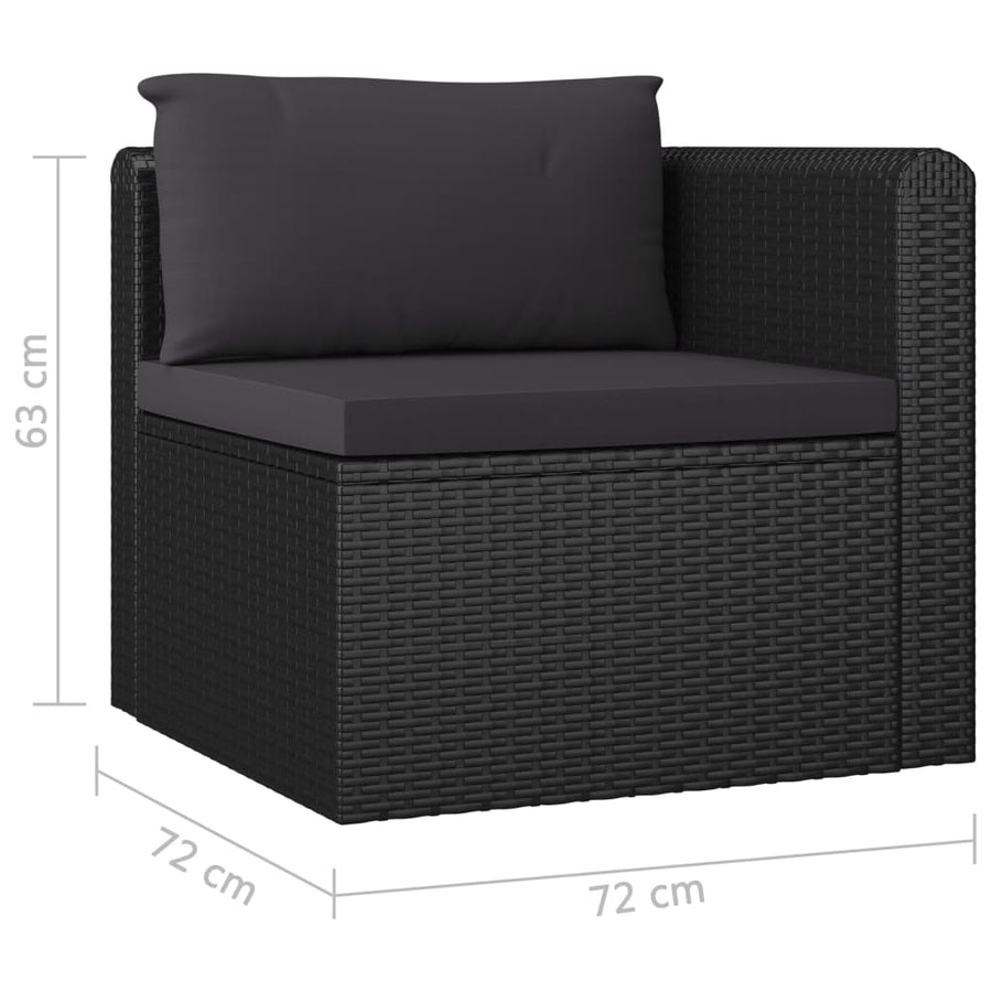 7-delige Loungeset met kussens poly rattan zwart