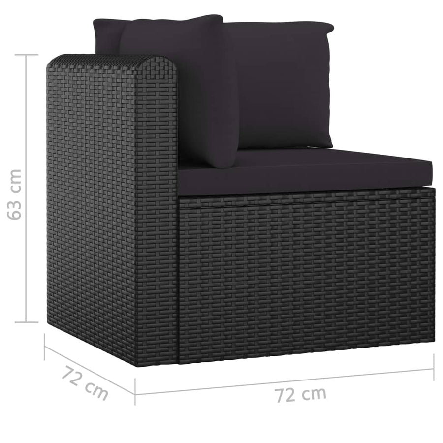 7-delige Loungeset met kussens poly rattan zwart