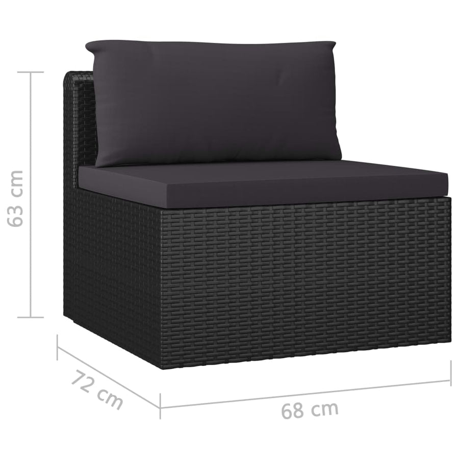 7-delige Loungeset met kussens poly rattan zwart